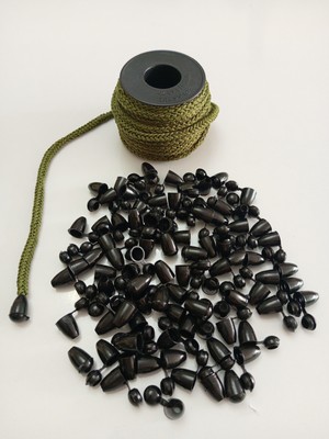 Be Beauty 30 mt Haki Renk Esnek 6 mm Eşofman Kapüşon Bağcık Ipi ve 60 Adet Plastik Tıpalı Kapüşon Ucu