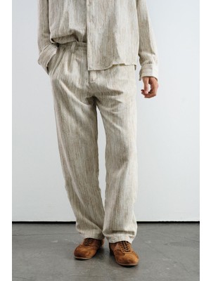 Giesto Efektli Pilili Kadife Bej Pantolon