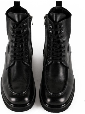 Giesto Efektli Bağcıklı Deri Siyah Bot