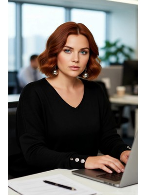 FRM Kadın Basic Düz Siyah Triko Kazak Relaxed Fit V Yaka Standart Uzun Kol Soğuk Havaların Favorisi