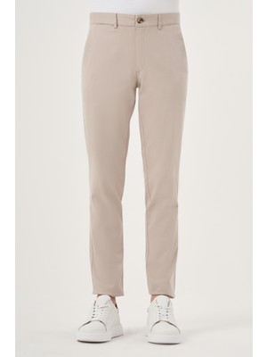 Morven  Erkek Bej Yazlık Pamuk Yan Cep Slim Fit Chino Pantolon