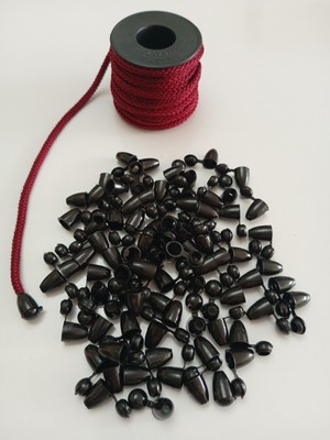 Be Beauty 50 mt Bordo Renk Esnek 6 mm Eşofman Kapüşon Bağcık Ipi ve 100 Adet Plastik Tıpalı Kapüşon Ucu