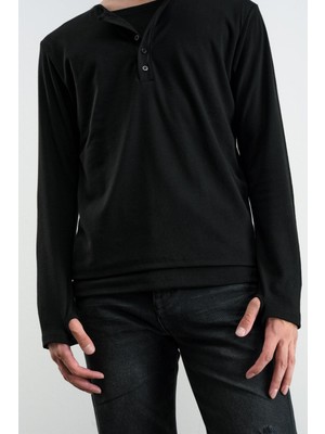 Giesto Içi Atletli Uzun Kol Siyah T-Shırt