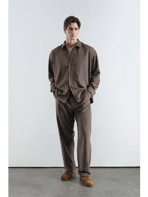 Giesto Pilili Efektli Modal Kahverngi Pantolon