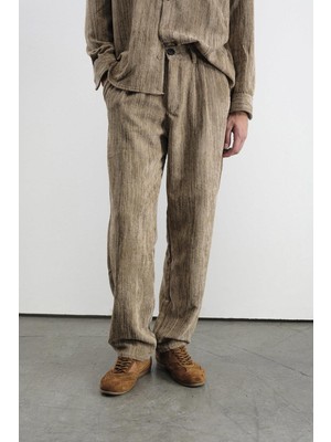 Giesto Efektli Pilili Kadife Kahverengi Pantolon