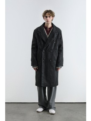 Giesto Çizgili Kaşe Siyah Kaban