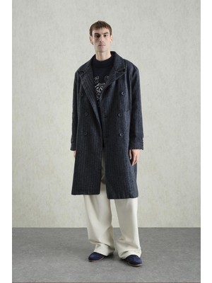 Giesto Çizgili Kaşe Lacivert Kaban