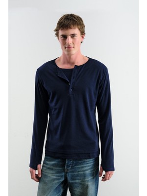 Giesto Içi Atletli Uzun Kol Lacivert T-Shırt