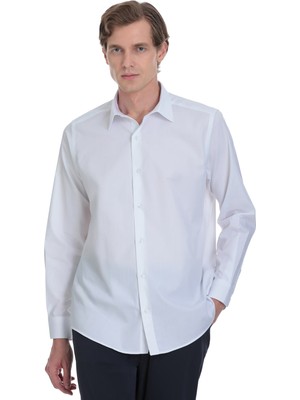 Hatemoğlu Beyaz Klasik Fit Slim Yaka Pamuklu Uzun Kollu Gömlek