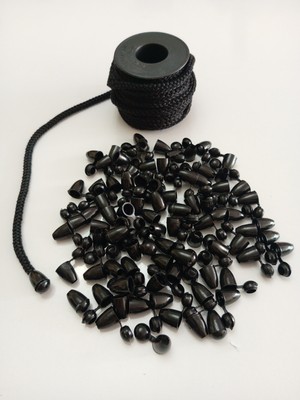 Be Beauty 50 mt Siyah Renk Esnek 6 mm Eşofman Kapüşon Bağcık Ipi ve 100 Adet Plastik Tıpalı Kapüşon Ucu