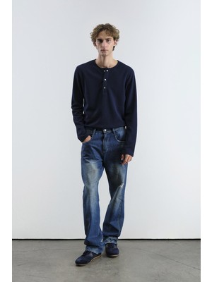 Giesto Metal Çıtçıtlı Uzun Kollu Lacivert T-Shırt