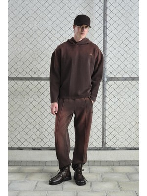 Giesto Efektli Logo Detaylı Kahverengi Sweatshırt