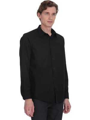 Hatemoğlu Siyah Klasik Fit Slim Yaka Pamuklu Uzun Kollu Gömlek