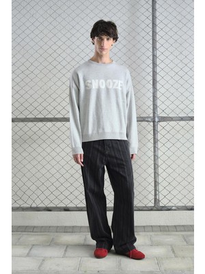 Giesto Yazılı Triko Gri Kazak