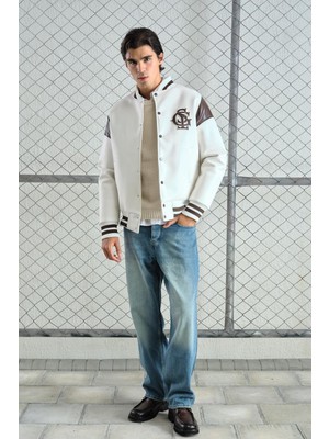 Giesto Beyaz Deri Kolej Ceket