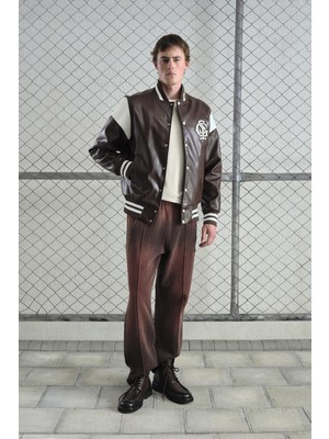 Giesto Kahverengi Deri Kolej Ceket