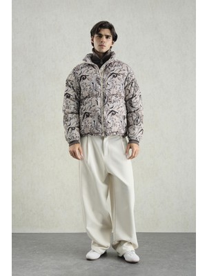 Giesto Desenli Kadife Şişme Bej Mont