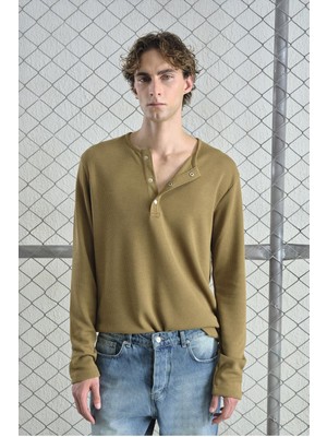 Giesto Metal Çıtçıtlı Uzun Kollu Taba T-Shırt