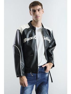 Giesto Motorcu Siyah Deri Ceket
