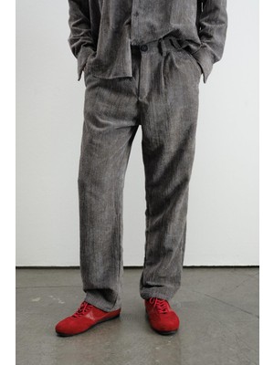 Giesto Efektli Pilili Kadife Antrasit Pantolon