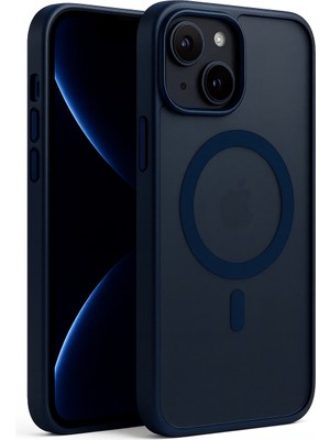 Fibaks Apple iPhone 13 - 14 - 15 Kılıf Kamera Çıkıntılı Magsafe Şarj Destekli Metal Tuşlu Yumuşak Kenarlı Mat Kapak