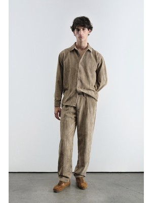 Giesto Oversıze Efektli Kadife Kahverengi Gömlek