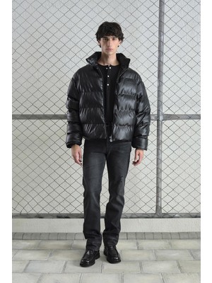 Giesto Şişme Deri Siyah Mont