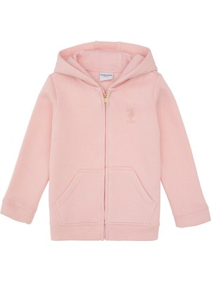 U.S. Polo Assn. Kız Çocuk Toz Pembe Fermuarlı Kapüşonlu Şardonlu Basic Sweatshirt 50314284-VR050