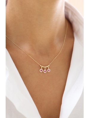 Zeyd Jewelry Yuvarlak Formda Mor Taş Detaylı 14 Ayar Altın Kolye