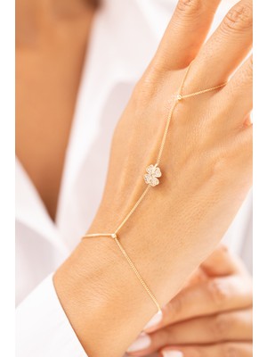 Zeyd Jewelry Dört Yapraklı Yonca Taşlı 14 Ayar Altın Şahmeran