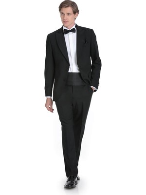Hatemoğlu Siyah Slim Fit Çıkma Sivri Yaka Damatlık