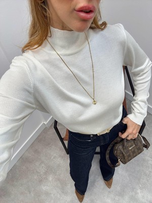 Maldia Shop Kadın Balıkçı Yaka Ekru Kazak