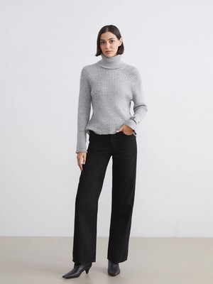 LC Waikiki Lcw Vision Siyah Wideleg Kadın Jean Pantolon