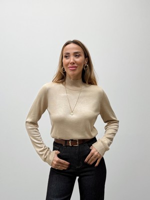 Maldia Shop Kadın Balıkçı Yaka Bej Kazak