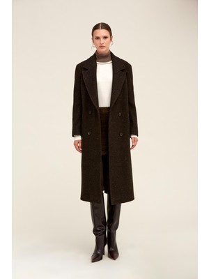 Hatemoğlu Saykı Woman Kahverengi Dinamik Fit Ceket Yaka Kaşe Yünlü Manto