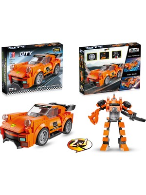 Gokidy Çek Bırak Dönüşebilen 2in1 Blok Arabalar - Turuncu 216 Parça
