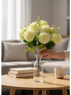 Nettenevime Yapay Çiçek Kartopu Krizantem Beyaz 5dallı 10TOPLU Demet 30CM