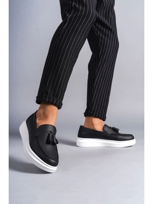 Tolzan SLW154 Blaze Bağcıksız Püsküllü Cilt Erkek Günlük Spor Klasik Ayakkabı Cbt - Siyah