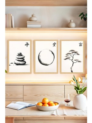 KutuTR 🖼️ Zen Temalı Çerçeve Görünümlü 3’lü Tablo Seti 🌟 CRVS1106 30 x 40