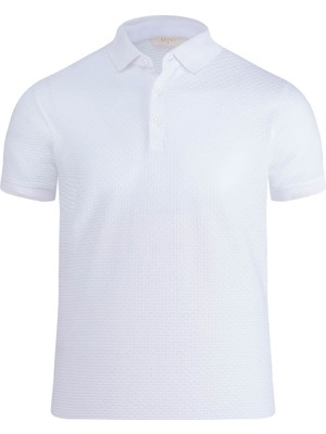 Hatem Saykı Beyaz Regular Fit 100% Pamuk Polo Yaka  Merserize Tişört
