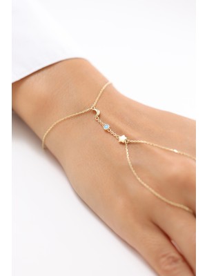 Zeyd Jewelry Turkuaz Taşlı Ay Yıldız Figürlü 14 Ayar Altın Şahmeran