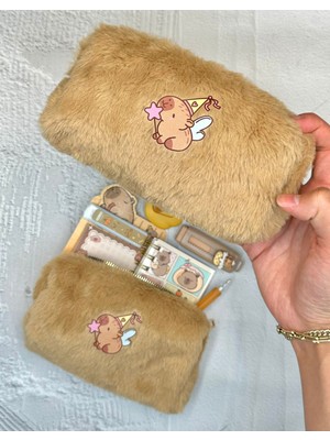 ZeCo Collection Tatlı Melek Capybara Pofuduk Peluş Çanta Kahverengi / Kalemlik / Toparlayıcı / Kalem Kutu