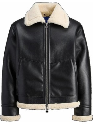 Jack & Jones Erkek Suni Deri Ceket Lıverpool Avıator Regular Kalıp Siyah 12282948
