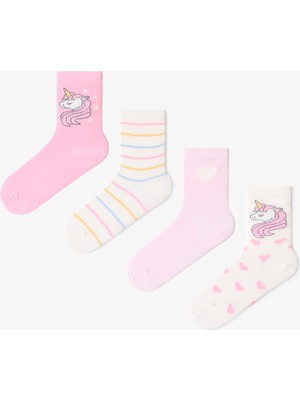 Penti Çok Renkli Kız Çocuk Heart Stripe Unicorn 4lü Soket Çorap