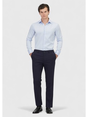 Ramsey Lacivert Kumaş Comfort Fit Klasik %100 Yün Pantolon