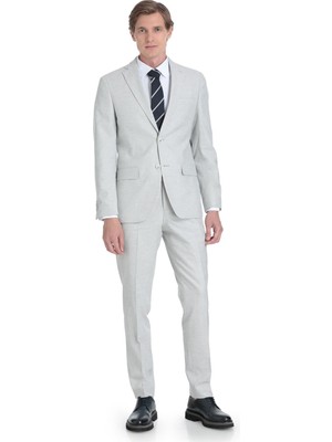 Hatemoğlu Gri Slim Fit Mono Yaka Keten Takım Elbise