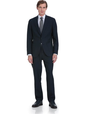 Hatemoğlu Lacivert Slim Fit Mono Yaka Keten Takım Elbise