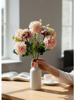 Nettenevime Yapay Çiçek Kartopu Krizantem Pudra Pembe 5dallı 10TOPLU Demet 30CM