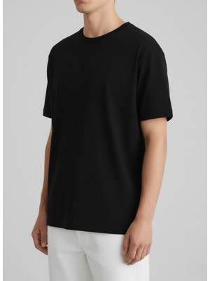 Balkonda Erkek Tişört Sıfır Yaka Pamuklu Basic 3'lü Paket Baggy Kalıp - Berrak