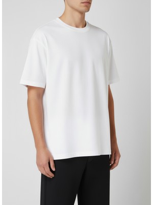 Balkonda Erkek Tişört Sıfır Yaka Pamuklu Basic 3'lü Paket Baggy Kalıp - Berrak